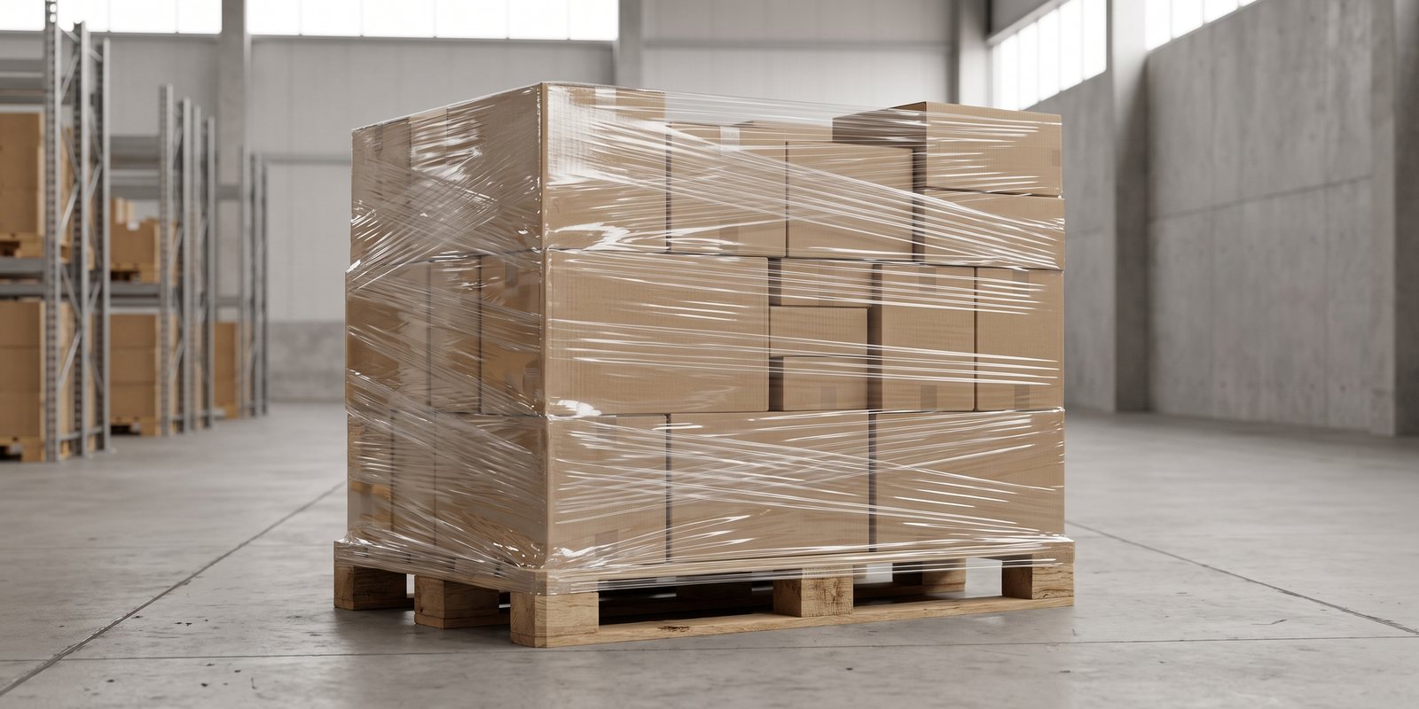 Pallet de cajas completamente envuelto en stretch film